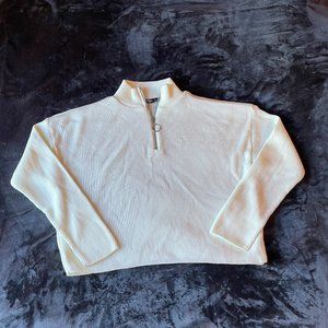 Nasty Gal Collection White Ribbed Long Sleeve with Half Zip Top